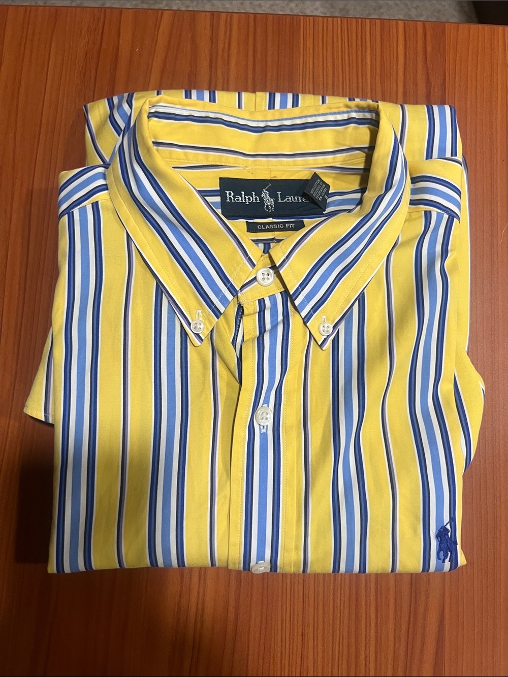 Ralph Lauren Yellow, Blue & White Striped Button-Down Shirt